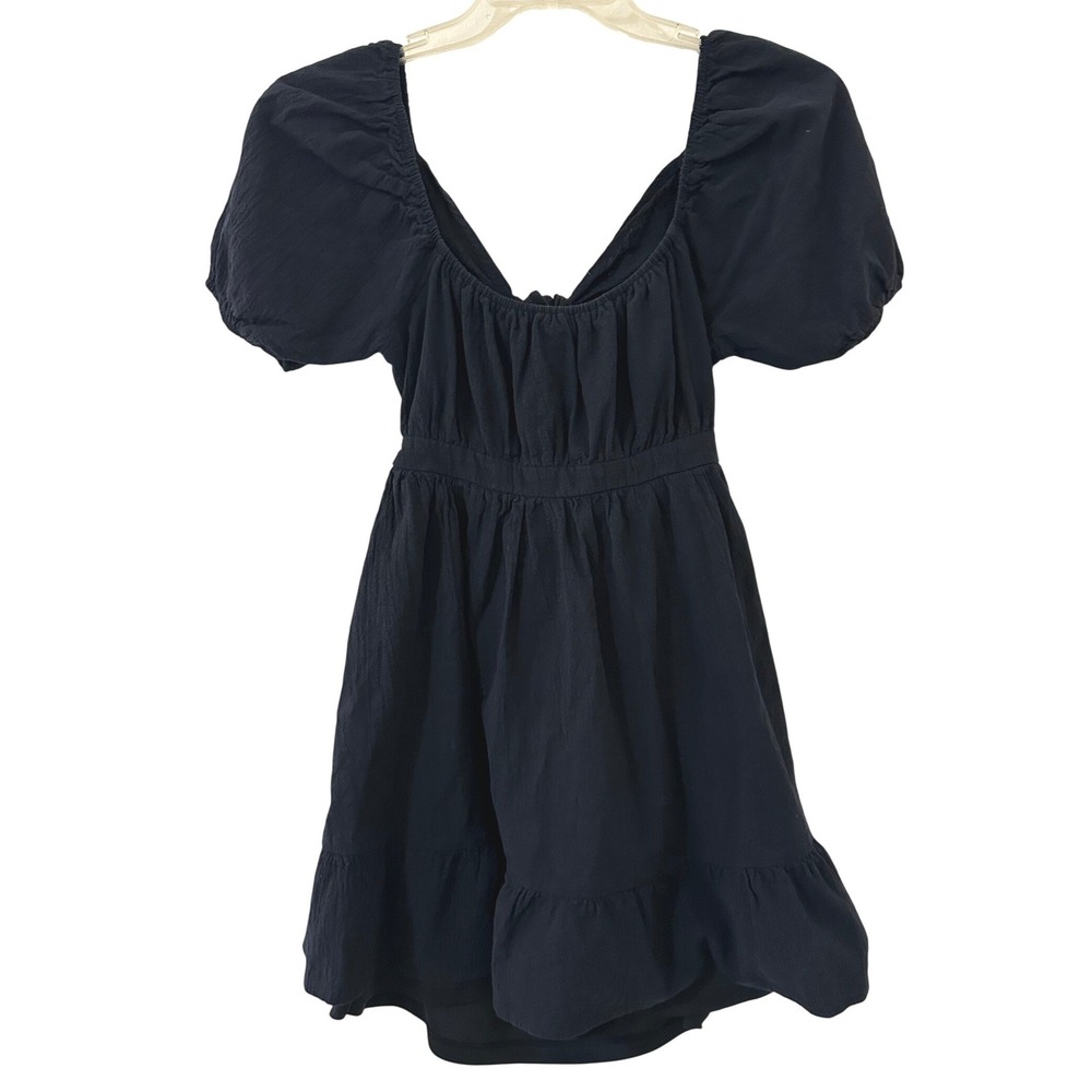 Hesperus Black Cotton Puff Sleeve Cutout Back Mini Dress Size Large Coquette